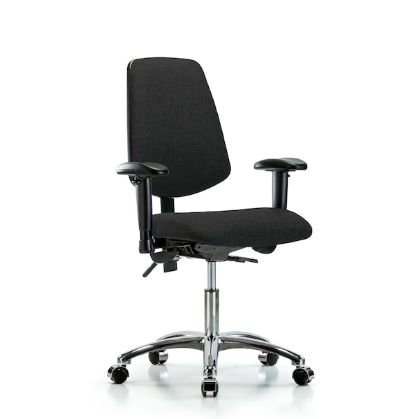 Desk Chair Fab Desk Chair, Med, Bk, Cast, Blk, Adjustable Arms, 19" to 24" Height, Fabric, Black