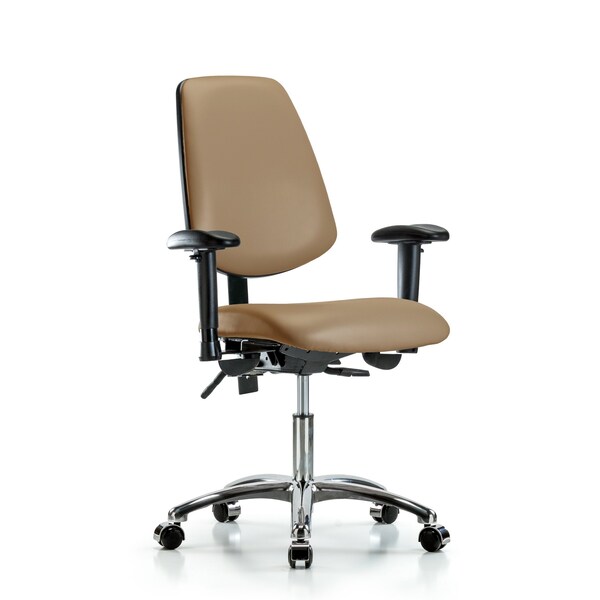 Desk Chair Desk Chair, Vinyl, Med, Bk, Cast, Taupe, Adjustable Arms, 18" to 23" Height, Vinyl, Taupe