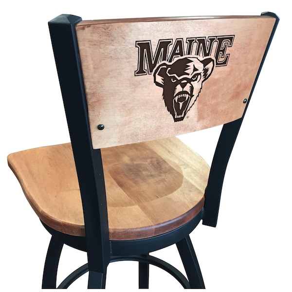 25" Blk Wrinkle Maine Swivel Bar Stool, Laser Engraved Back