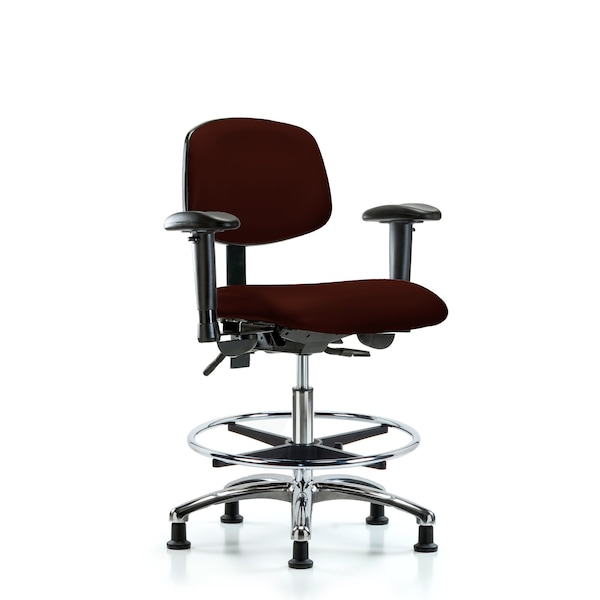 Medium Bench Chair Chair, Vin, Med Ben, Chr AA CF Glides, Burg, Adjustable Arms, 22" to 29" Height