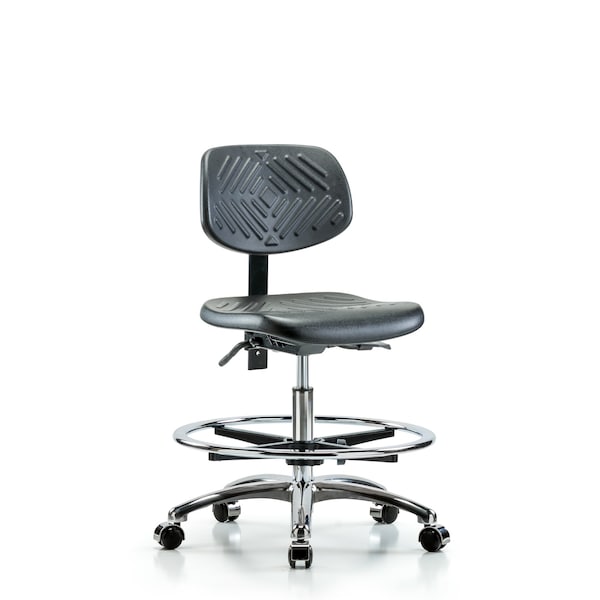 Chair, Poly, Med Bench, Chrome CF Casters, No Arms, 19-1/2" to 27-1/2" Height, Black; Blue