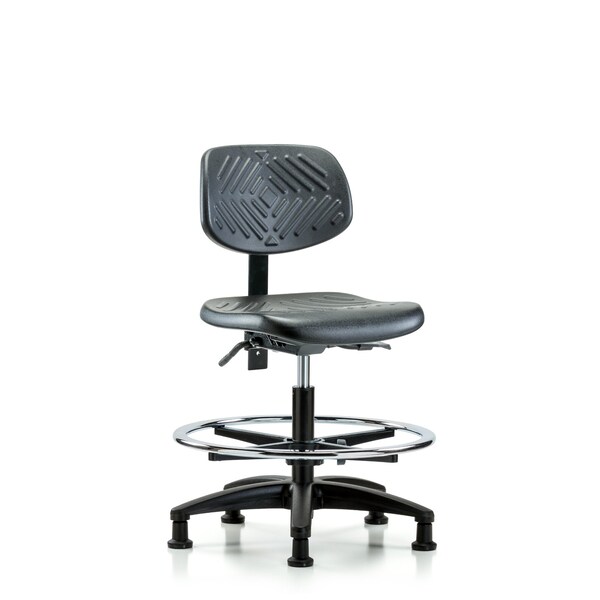 Chair, Poly, Med Bench, Tilt CF Glides, No Arms, 19-1/2" to 27-1/2" Height, Black; Blue