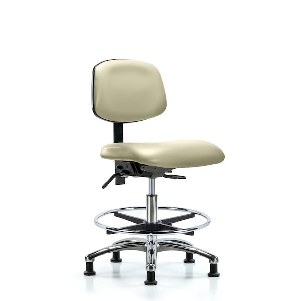 Chair, Vinyl, Med Bench, Chr CF Glides, Wht, No Arms, 22" to 29" Height, Adobe White