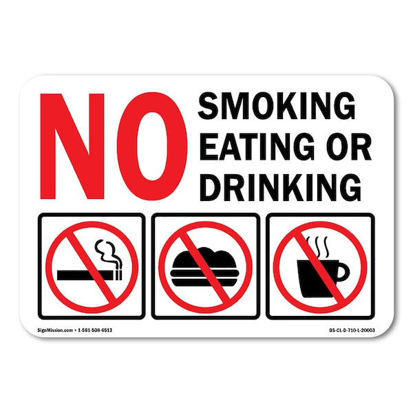 OSHA No Smoking Eating or Drinking W/ Graphic, Size: 14in X 10in Alum, 10" W, 14" L, Landscape