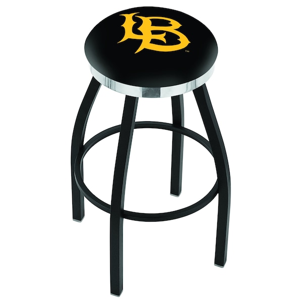 25" Blk Wrnkl Long Beach State University Swivel Bar Stool, Chrome Ring