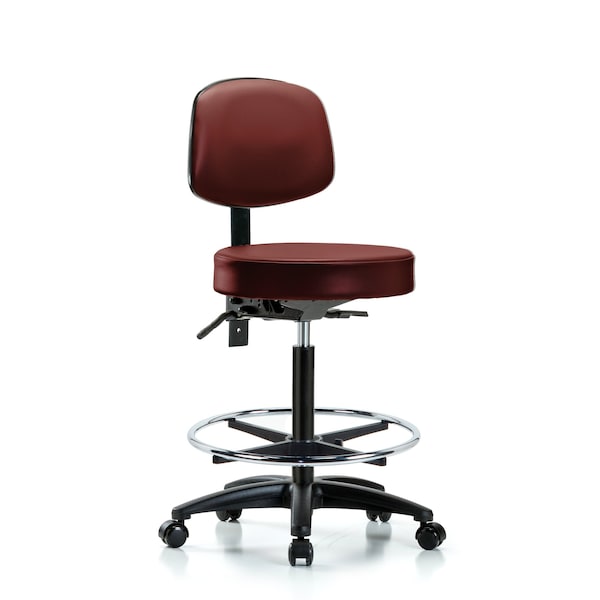 Vinyl Stool, Back, High Bench, Tilt, Foot Ring, Casters, Taupe