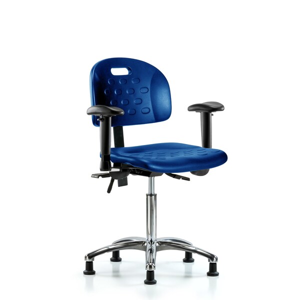 Poly Chair Chrome, Med Bench, Tilt, Arms, Glides, Blue