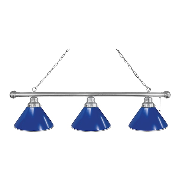 Royal Blue 3 Shade Billiard Light, Chrome Fixture