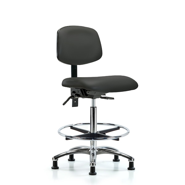 Chair, Vinyl, Hi Bench, Chr CF Glides, Gry, No Arms, 26" to 35-1/2" Height, Charcoal