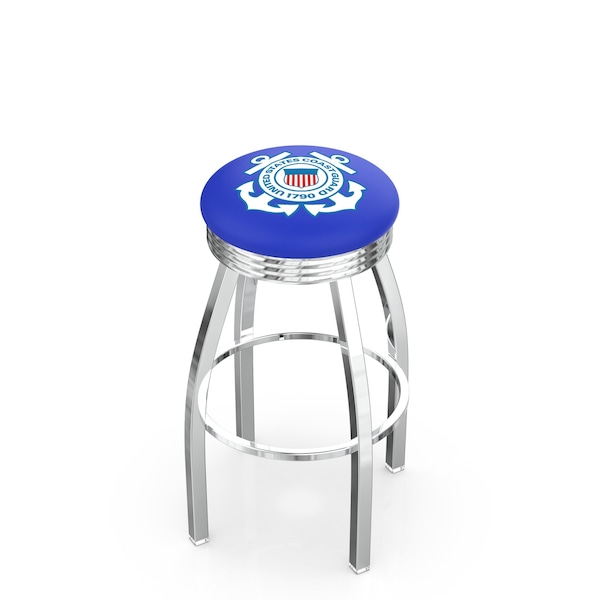 25" Chrome U.S. Coast Guard Swivel Bar Stool, Accent Ring